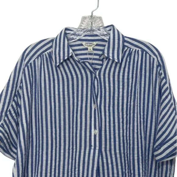 Max Studio London Button Front Shirt Size Small Blue White New Striped Casual - Picture 10 of 11
